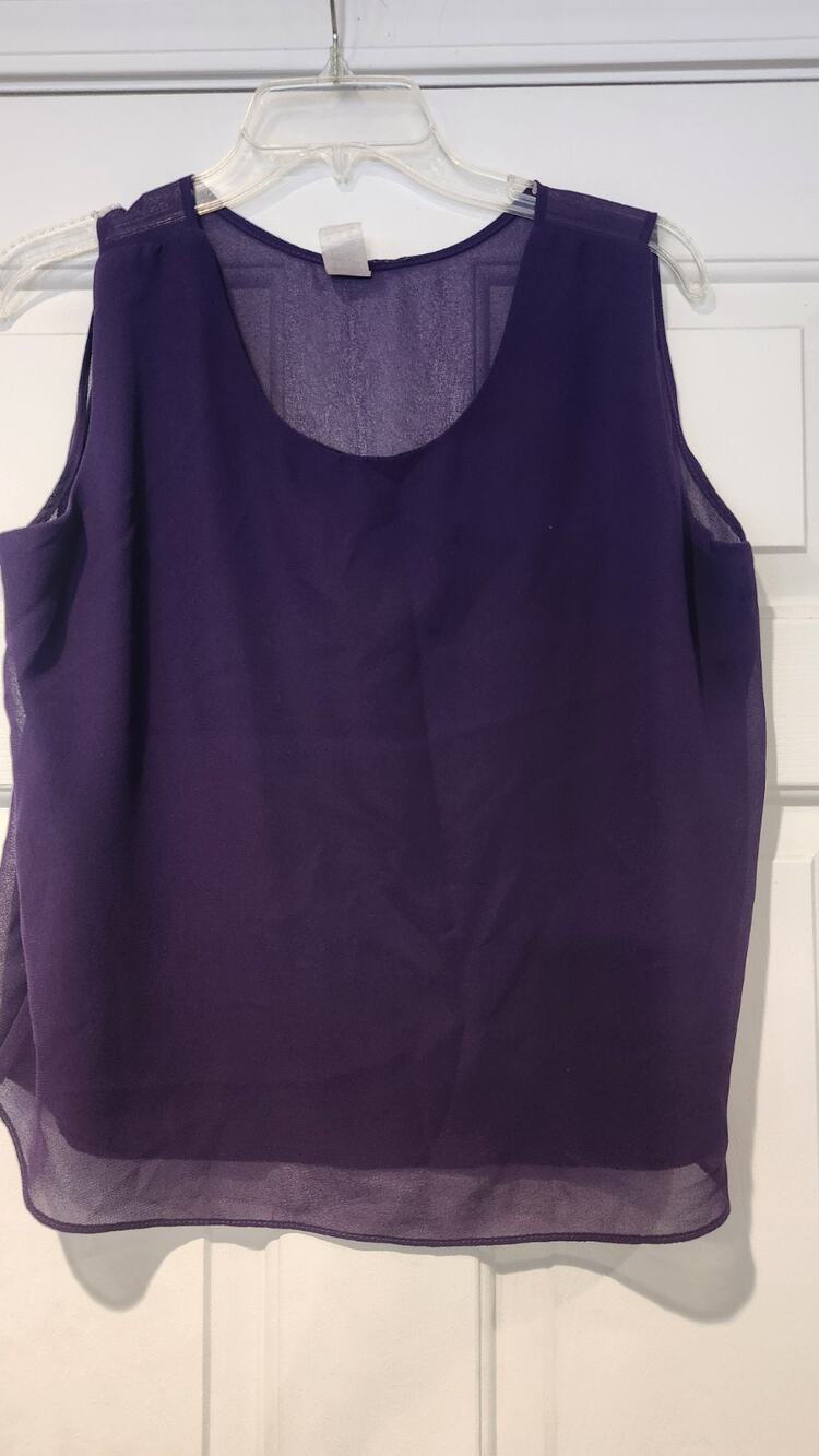 Vintage Ninalee USA Purple Chiffon Sleeveless Blouse Layered Tank Large #277